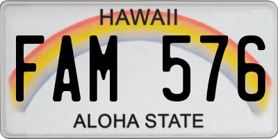 HI license plate FAM576
