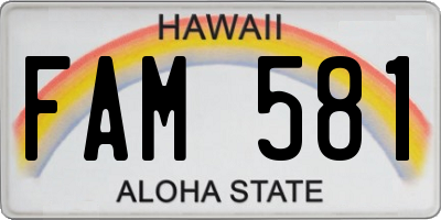 HI license plate FAM581