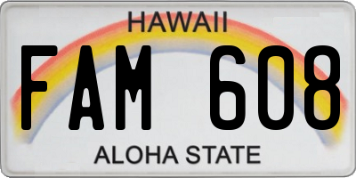 HI license plate FAM608