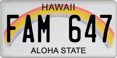 HI license plate FAM647