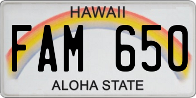 HI license plate FAM650