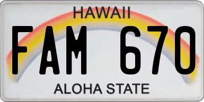 HI license plate FAM670