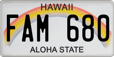 HI license plate FAM680