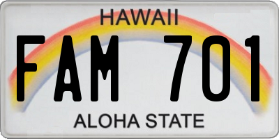 HI license plate FAM701