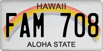 HI license plate FAM708