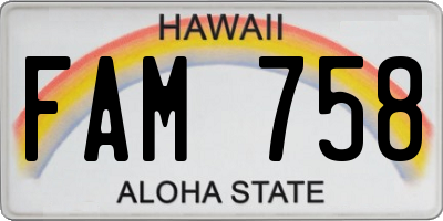 HI license plate FAM758