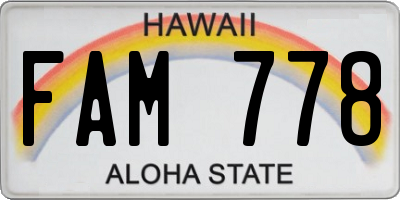 HI license plate FAM778