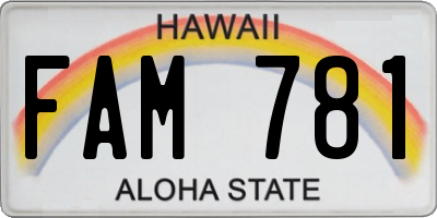 HI license plate FAM781