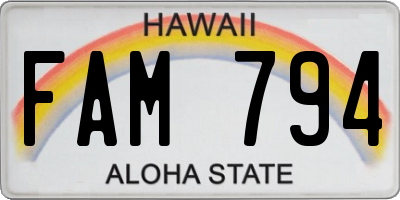 HI license plate FAM794