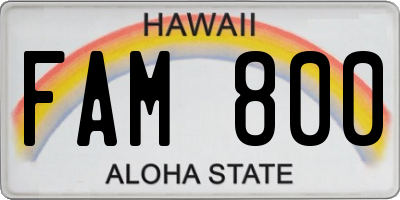 HI license plate FAM800