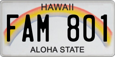HI license plate FAM801