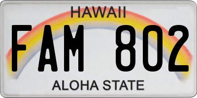 HI license plate FAM802