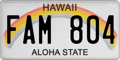 HI license plate FAM804