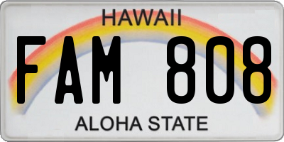 HI license plate FAM808