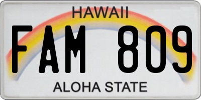 HI license plate FAM809