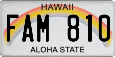 HI license plate FAM810
