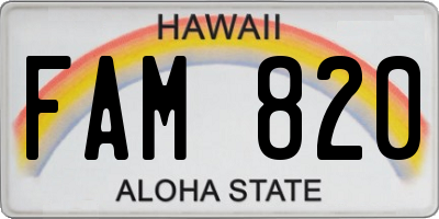HI license plate FAM820