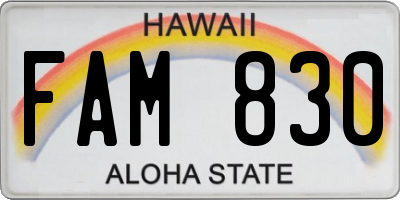 HI license plate FAM830