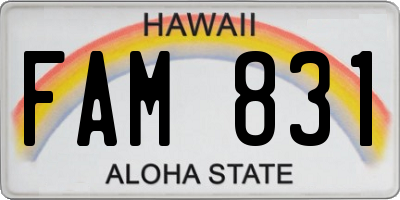 HI license plate FAM831