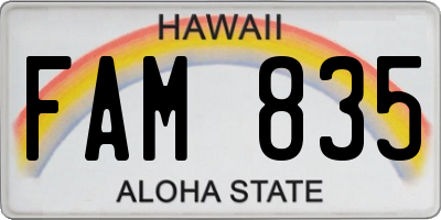 HI license plate FAM835