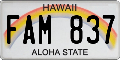 HI license plate FAM837