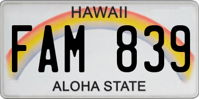 HI license plate FAM839
