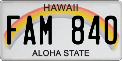 HI license plate FAM840