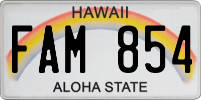 HI license plate FAM854