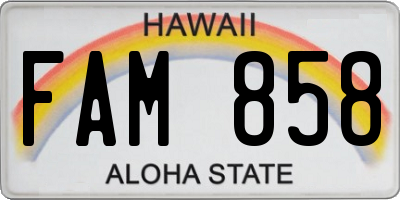 HI license plate FAM858