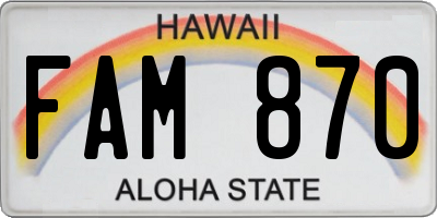 HI license plate FAM870