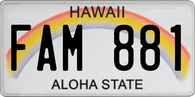 HI license plate FAM881