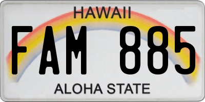 HI license plate FAM885