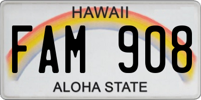 HI license plate FAM908