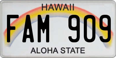HI license plate FAM909