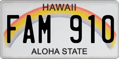 HI license plate FAM910