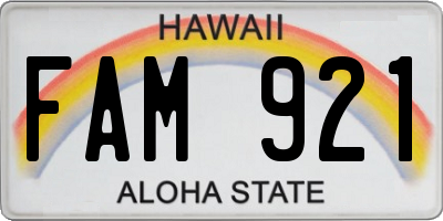 HI license plate FAM921