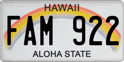 HI license plate FAM922