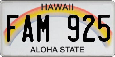 HI license plate FAM925