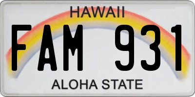 HI license plate FAM931