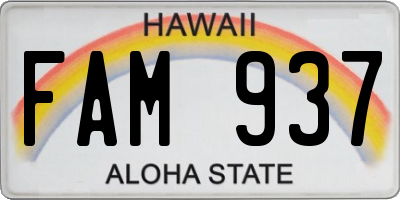 HI license plate FAM937