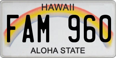 HI license plate FAM960