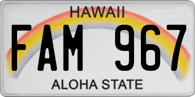 HI license plate FAM967