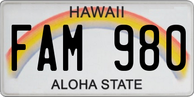 HI license plate FAM980