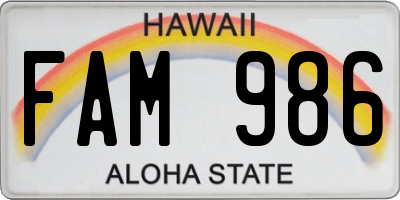 HI license plate FAM986