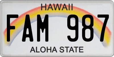 HI license plate FAM987