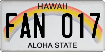 HI license plate FAN017