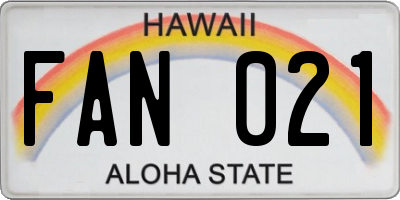 HI license plate FAN021