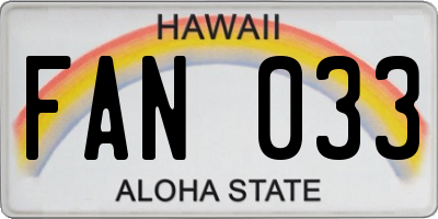 HI license plate FAN033