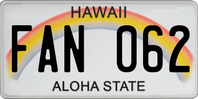 HI license plate FAN062