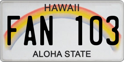 HI license plate FAN103